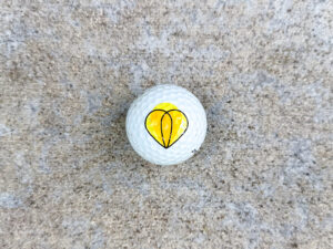 Titleist golf ball with Highstreet Insurance Partners logo featuring overlapping yellow and orange teardrop shapes.